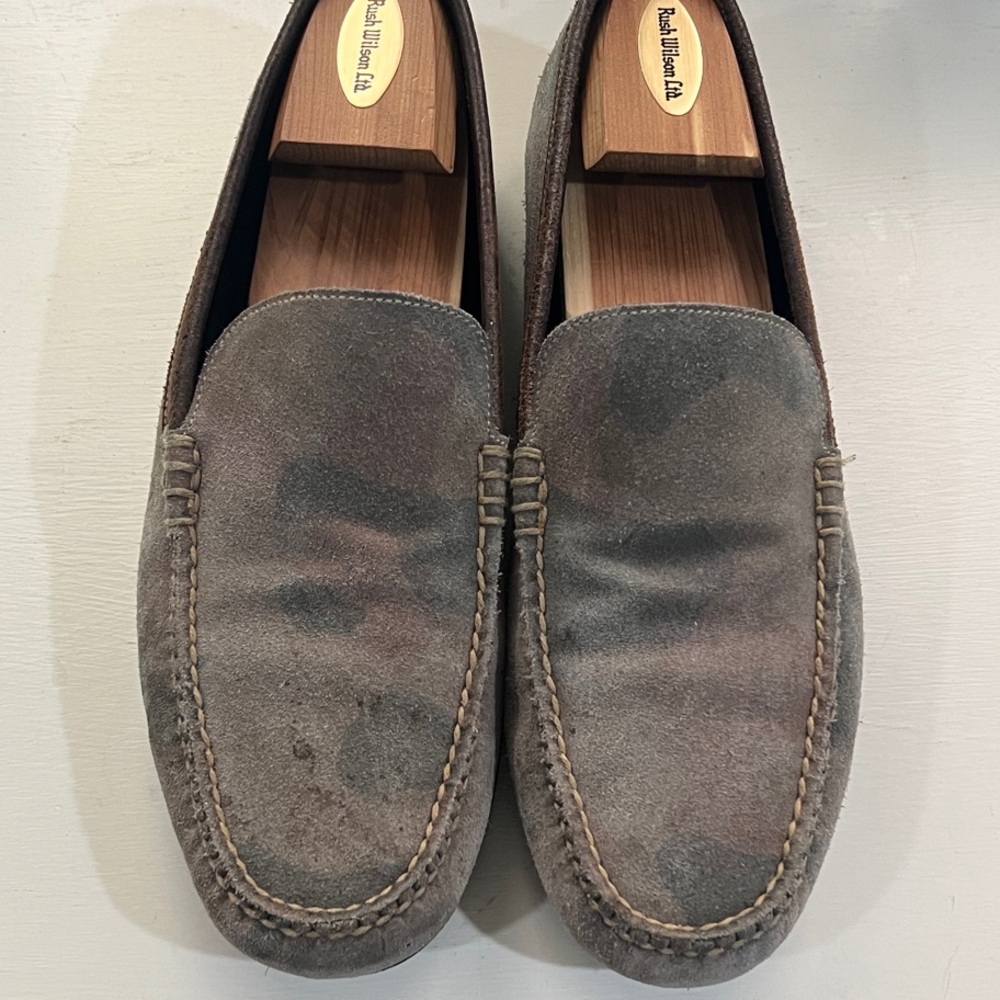 Martin Dingman Men's Suede Loafers in Gray Brown Camo Camo